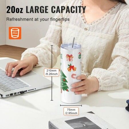 24 Pack Straight Sublimation Tumblers, 20 oz Blank Tumbler Bulk, Stainless Steel Double Wall Tumbler Cups with Straw, Lid, Brush, Base, Shrink Wrap, Gift Box, for Heat Press and Heat Transfer