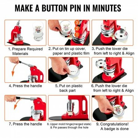 Button Maker Machine, 32 mm (1.25 inch) Badge Punch Press Kit, Children DIY Gifts Pin Maker, Button Making Supplies with 500pcs Button Parts & Circle Cutter & Magic Book