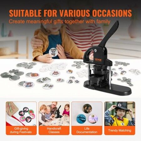 Button Maker Machine, 1/1.25/2.28 inch(25/32/58mm) 3-in-1 Pin Maker, Installation-Free Badge Punch Press Kit, Button Making Supplies with 300pcs Button Parts, Circle Cutter, Magic Book