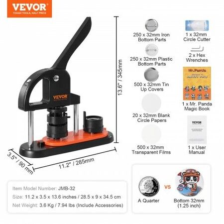 Button Maker Machine, 1.25 inch/32mm Pin Maker, Installation-Free Badge Punch Press Kit, Children DIY Gifts Button Making Supplies with 500pcs Button Parts, Circle Cutter, Magic Book