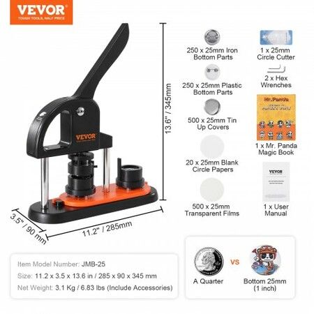 Button Maker Machine, 0.98 inch/25mm Pin Maker, Installation-Free Badge Punch Press Kit, Children DIY Gifts Button Making Supplies with 500pcs Button Parts, Circle Cutter, Magic Book