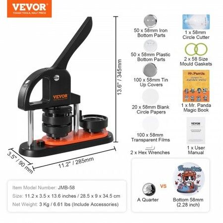 Button Maker Machine, 2.28 inch/58mm Pin Maker, Installation-Free Badge Punch Press Kit, Children DIY Gifts Button Making Supplies with 100pcs Button Parts, Circle Cutter, Magic Book