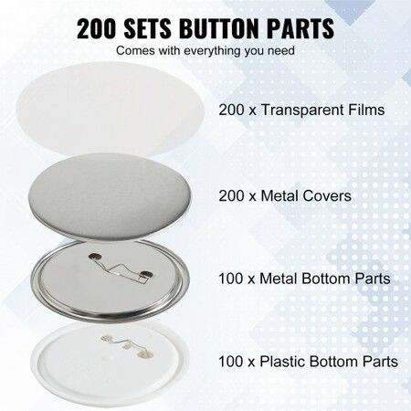 3" 75mm Button Badge Parts Supplies for Button Maker Machine 200 Sets