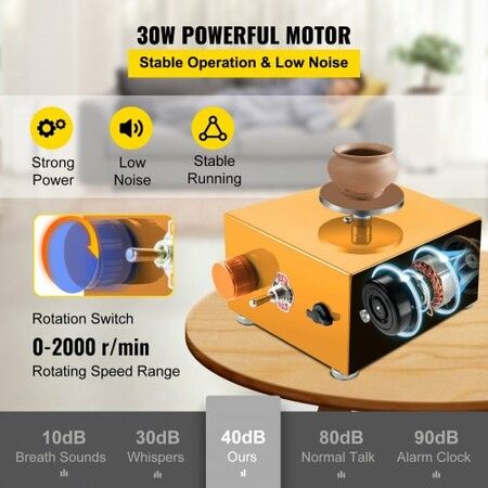 Mini Pottery Wheel, 30W 0-2000 RPM Ceramic Wheel, Adjustable Speed DIY Clay Machines, Electric Sculpting Kits with 3 Turntables Trays and 16pcs Tools for Art Craft Work Molding Gift and Home DIY