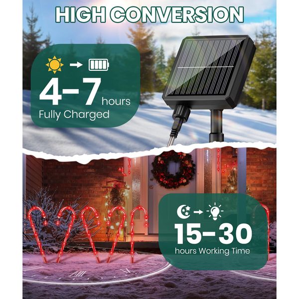 Large Panel 160 RED LED Solar Candy Cane Pathway Lights,Solar Christmas Lights Outdoor Decorations Waterproof IP65,8 Modes Candy Cane Lights (20 Pack)