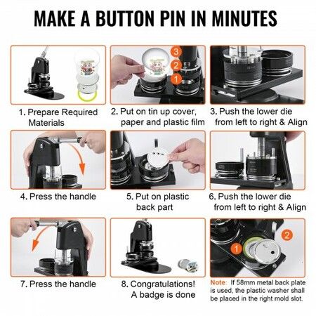 Button Maker Machine Badge Pin Machine 1"+2.25" 500 Free Parts Press Kit