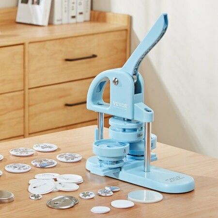 Button Maker, 1/1.25/2.28 inch(25/32/58mm) 3-IN-1 Pin Maker, 300pcs Button Parts, Button Maker Machine with Panda Magic Book, Ergonomic Arc Handle Punch Press Kit, For Children DIY Gifts, Blue