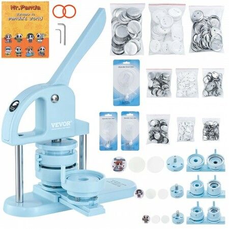 Button Maker, 1/1.25/2.28 inch(25/32/58mm) 3-IN-1 Pin Maker, 300pcs Button Parts, Button Maker Machine with Panda Magic Book, Ergonomic Arc Handle Punch Press Kit, For Children DIY Gifts, Blue