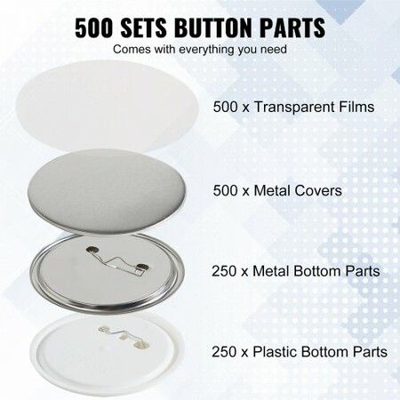 2.25" 58mm Button Badge Parts Supplies for Button Maker Machine 500 Sets