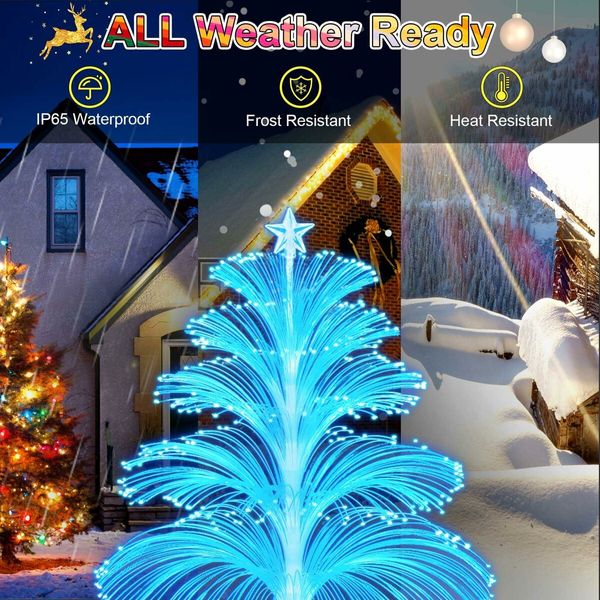 Solar Christmas Decorations Trees Lights Outdoor Waterproof Solar Christmas Tree Jellyfish Lights 5 Layer Optical Fiber 7 Color Changing,3PCS