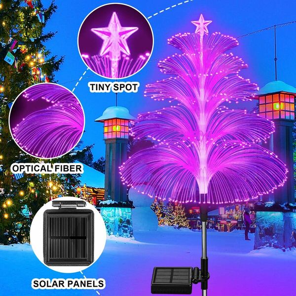 Solar Christmas Decorations Trees Lights Outdoor Waterproof Solar Christmas Tree Jellyfish Lights 5 Layer Optical Fiber 7 Color Changing,3PCS