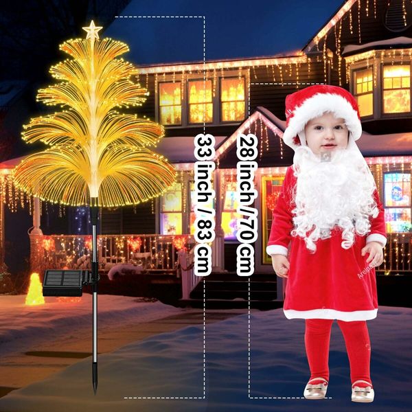 Solar Christmas Decorations Trees Lights Outdoor Waterproof Solar Christmas Tree Jellyfish Lights 5 Layer Optical Fiber 7 Color Changing,3PCS