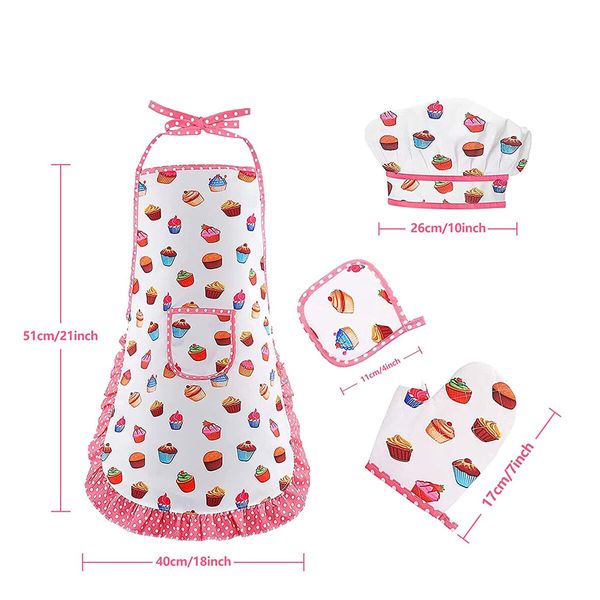 11PCS Kids Cooking & Baking Set Apro Chef Costume and Hat for Ages 2-6 Perfect for Girls Dress Up