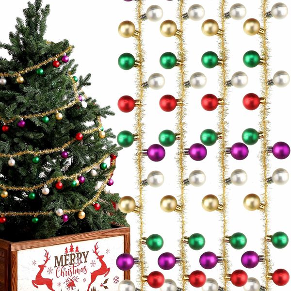 Christmas Tree Ball Garland Ball Ornaments Colorful Decorations Red Green Gold Tinsel Xmas Tree Balls Garland