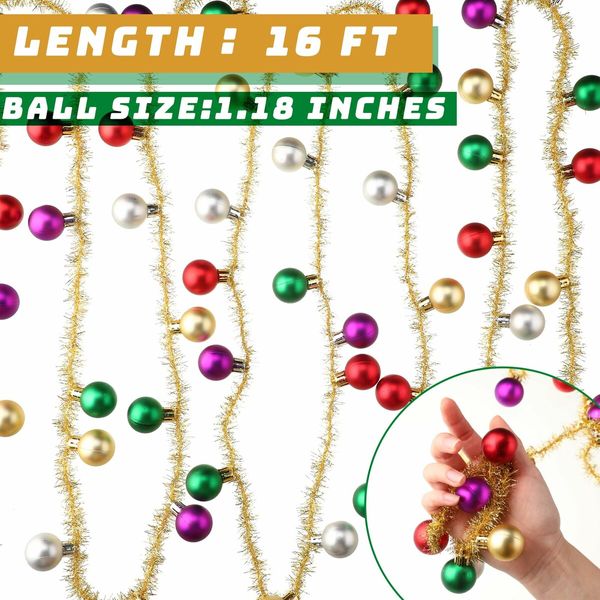 Christmas Tree Ball Garland Ball Ornaments Colorful Decorations Red Green Gold Tinsel Xmas Tree Balls Garland