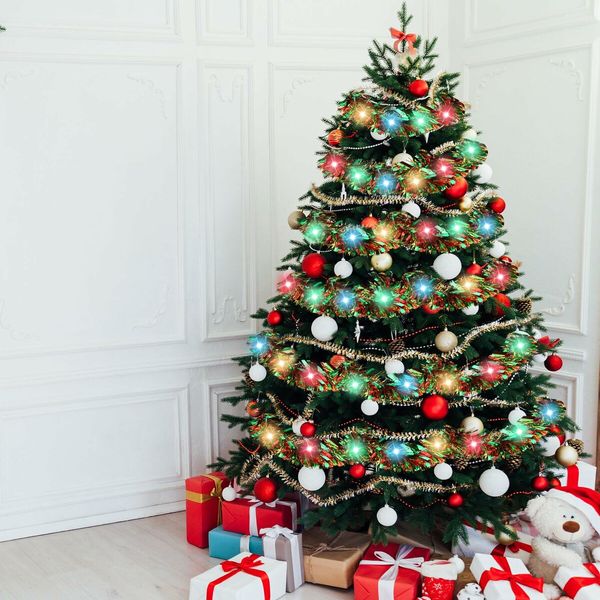 5M Christmas Lighted Garland Tree Decoration Prelit Tinsel Battery Operated 54 LED Christmas Multicolor for Xmas Home