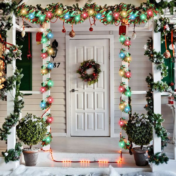 5M Christmas Lighted Garland Tree Decoration Prelit Tinsel Battery Operated 54 LED Christmas Multicolor for Xmas Home