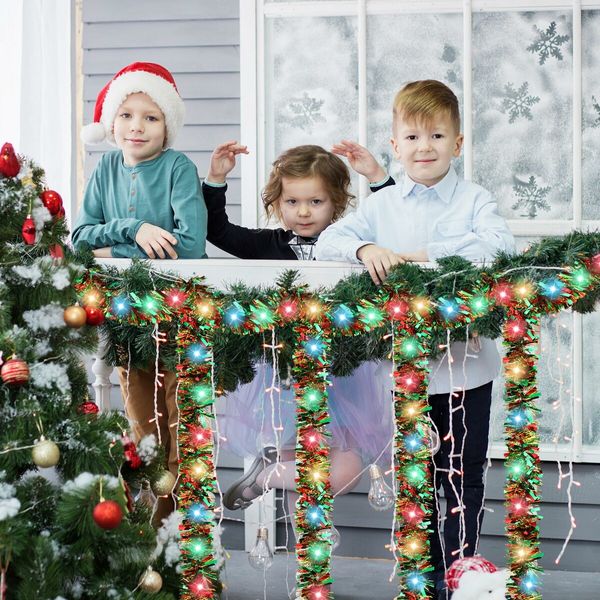 5M Christmas Lighted Garland Tree Decoration Prelit Tinsel Battery Operated 54 LED Christmas Multicolor for Xmas Home