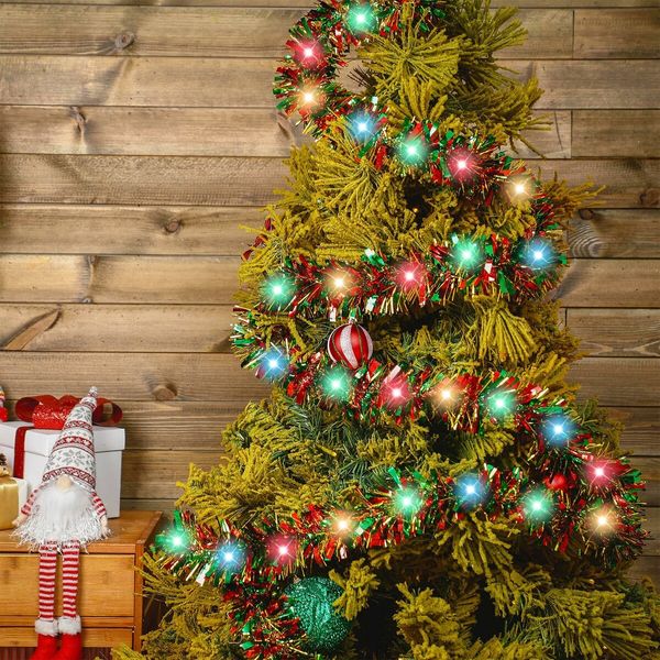 5M Christmas Lighted Garland Tree Decoration Prelit Tinsel Battery Operated 54 LED Christmas Multicolor for Xmas Home