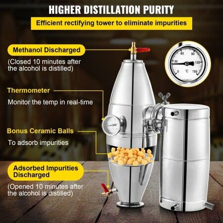 Alcohol Distiller 70L Alcohol Still Whiskey Distillery Kit Home Moonshine Still with Thermometer and Fermentation Tank for Alcohol Distilling