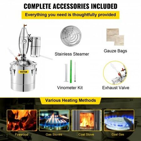 Alcohol Distiller 70L Alcohol Still Whiskey Distillery Kit Home Moonshine Still with Thermometer and Fermentation Tank for Alcohol Distilling