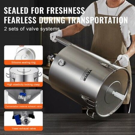 304 Stainless Steel Kettle, 16 GALLON Beer Brew Fermentor, Brew Bucket Fermentor for Brewing, Home Brewing Supplies with Base, Kettle Stock Pot Includes Lid, Handle, Valve, Spigot, Thermometer