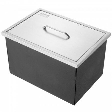 Drop in Ice Chest, 20"L x 14"W x 12"H Stainless Steel Ice Cooler, Commercial Ice Bin with Cover, 40 qt Outdoor Kitchen Ice Bar, Drain-pipe and Drain Plug Included, for Cold Wine Beer