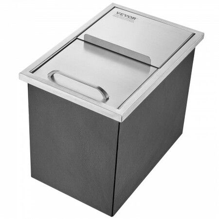 Drop in Ice Chest, 18"L x 12"W x 14.5"H Stainless Steel Ice Cooler, Commercial Ice Bin with Sliding Cover, 40.9 qt Outdoor Kitchen Ice Bar, Drain-pipe and Drain Plug Included, for Cold Wine Beer