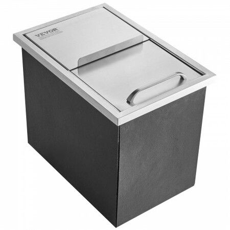 Drop in Ice Chest, 18"L x 12"W x 14.5"H Stainless Steel Ice Cooler, Commercial Ice Bin with Sliding Cover, 40.9 qt Outdoor Kitchen Ice Bar, Drain-pipe and Drain Plug Included, for Cold Wine Beer