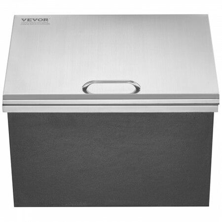 Drop in Ice Chest, 20"L x 16"W x 13"H Stainless Steel Ice Cooler, Commercial Ice Bin with Hinged Cover, 40 qt Outdoor Kitchen Ice Bar, Drain-pipe and Drain Plug Included, for Cold Wine Beer