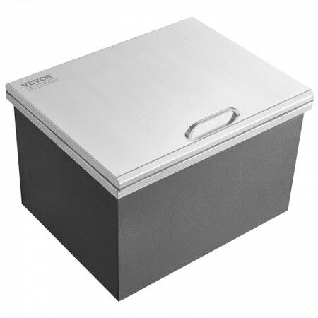 Drop in Ice Chest, 20"L x 16"W x 13"H Stainless Steel Ice Cooler, Commercial Ice Bin with Hinged Cover, 40 qt Outdoor Kitchen Ice Bar, Drain-pipe and Drain Plug Included, for Cold Wine Beer