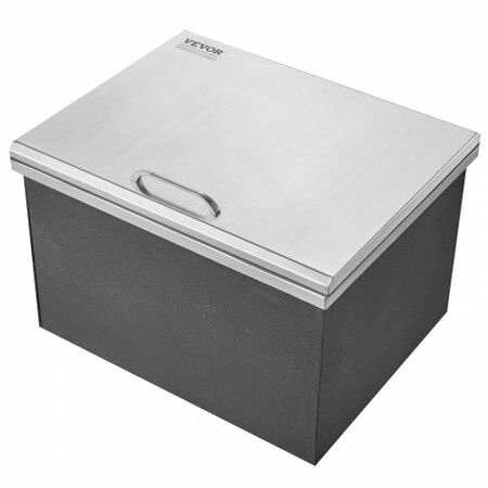 Drop in Ice Chest, 20"L x 16"W x 13"H Stainless Steel Ice Cooler, Commercial Ice Bin with Hinged Cover, 40 qt Outdoor Kitchen Ice Bar, Drain-pipe and Drain Plug Included, for Cold Wine Beer