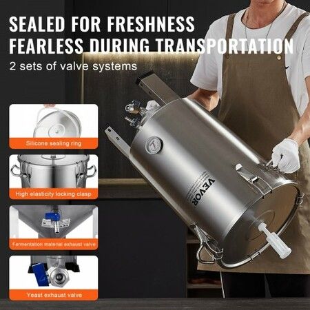 304 Stainless Steel Kettle, 8 GALLON Beer Brew Fermentor, Brew Bucket Fermentor for Brewing, Home Brewing Supplies with Base, Kettle Stock Pot Includes Lid, Handle, Valve, Spigot, Thermometer