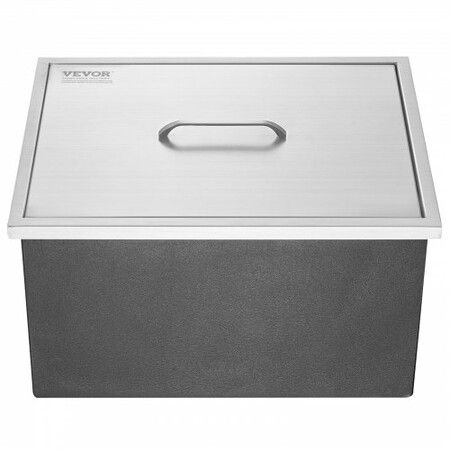 Drop in Ice Chest, 22"L x 17"W x 12"H Stainless Steel Ice Cooler, Commercial Ice Bin with Cover, 40 qt Outdoor Kitchen Ice Bar, Drain-pipe and Drain Plug Included, for Cold Wine Beer