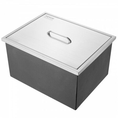 Drop in Ice Chest, 22"L x 17"W x 12"H Stainless Steel Ice Cooler, Commercial Ice Bin with Cover, 40 qt Outdoor Kitchen Ice Bar, Drain-pipe and Drain Plug Included, for Cold Wine Beer