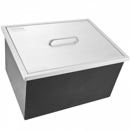 Drop in Ice Chest, 22"L x 17"W x 12"H Stainless Steel Ice Cooler, Commercial Ice Bin with Cover, 40 qt Outdoor Kitchen Ice Bar, Drain-pipe and Drain Plug Included, for Cold Wine Beer