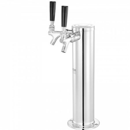 Kegerator Tower Kit, Dual Taps Beer Conversion Kit, Stainless Steel Keg Beer Tower Dispenser with Dual Gauge W21.8 Regulator & A-System Keg Coupler, Beer Drip Tray for Party Home