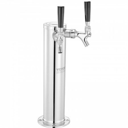 Kegerator Tower Kit, Dual Taps Beer Conversion Kit, Stainless Steel Keg Beer Tower Dispenser with Dual Gauge W21.8 Regulator & A-System Keg Coupler, Beer Drip Tray for Party Home