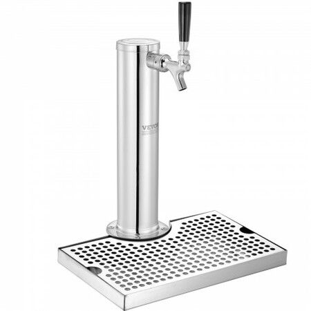 Kegerator Tower Kit, Single Tap Beer Conversion Kit, Stainless Steel Keg Beer Tower Dispenser with Dual Gauge W21.8 Regulator & A-System Keg Coupler, Beer Drip Tray for Party Home