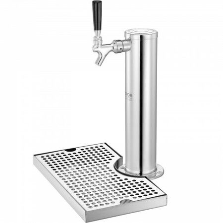 Kegerator Tower Kit, Single Tap Beer Conversion Kit, Stainless Steel Keg Beer Tower Dispenser with Dual Gauge W21.8 Regulator & A-System Keg Coupler, Beer Drip Tray for Party Home