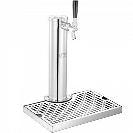 Kegerator Tower Kit, Single Tap Beer Conversion Kit, Stainless Steel Keg Beer Tower Dispenser with Dual Gauge W21.8 Regulator & A-System Keg Coupler, Beer Drip Tray for Party Home