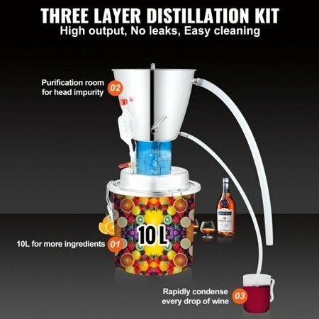 10L Alcohol Distiller Machine Brewing Equipment DIY Whiskey Home Still