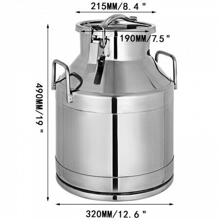 20L Milk Can Bucket Stainless Steel 304 W/Lid Cow Dairy Goat Sheep Milk