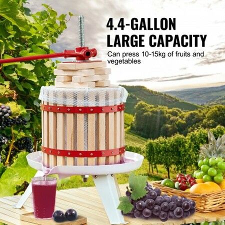 Fruit Wine Press, 4.75 Gallon/18L, Solid Wood Basket with 8 Blocks, Manual Juice Maker, Cider Apple Grape Tincture Vegetables Honey Olive Oil Making Press with Pole Handle Bar for Kitchen, Home