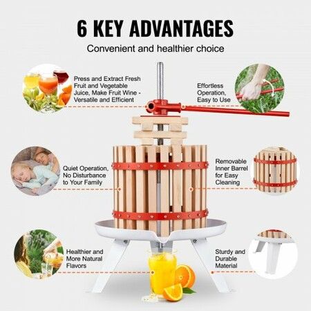 Fruit Wine Press, 4.75 Gallon/18L, Solid Wood Basket with 8 Blocks, Manual Juice Maker, Cider Apple Grape Tincture Vegetables Honey Olive Oil Making Press with Pole Handle Bar for Kitchen, Home