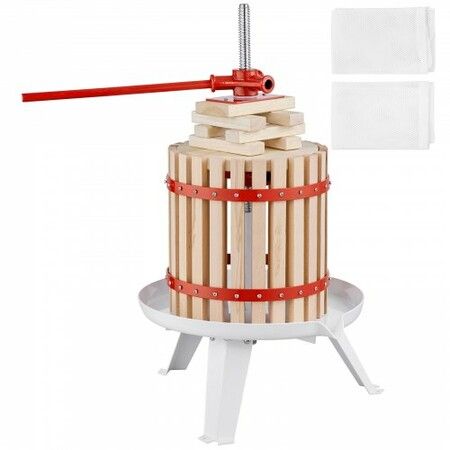 Fruit Wine Press, 4.75 Gallon/18L, Solid Wood Basket with 8 Blocks, Manual Juice Maker, Cider Apple Grape Tincture Vegetables Honey Olive Oil Making Press with Pole Handle Bar for Kitchen, Home