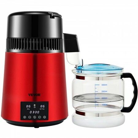 4L Water Distiller Distilled Water Maker 1 L/H w/ Timing Dual Temp Red