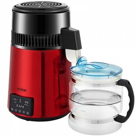 4L Water Distiller Distilled Water Maker 1 L/H w/ Timing Dual Temp Red