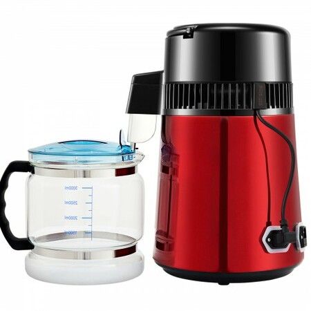 4L Water Distiller Distilled Water Maker 1 L/H w/ Timing Dual Temp Red