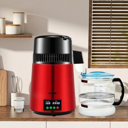 4L Water Distiller 1L/H Distilled Water Maker Timing & Temp Display Red